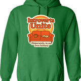 Introverts Unite Hoodie - Retro Graphic Pullover Hoodie for Men & Women - Green