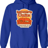 Introverts Unite Hoodie - Retro Graphic Pullover Hoodie for Men & Women - Blue