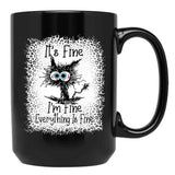 It's Fine I'm Fine Everything is Fine Leopard Fade Print Bella Mom - Camiseta para mujer Black Coffee Mug, Gift Coffee Mug