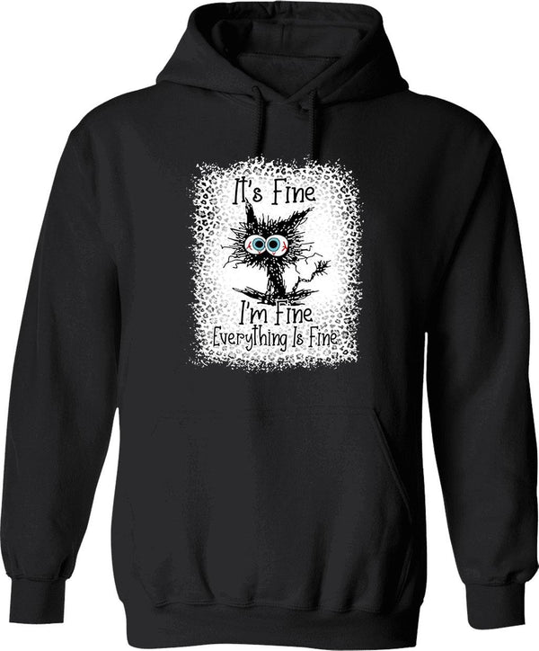 It's Fine I'm Fine Everything is Fine Leopard Fade Print Bella Mom - Camiseta para mujer Graphic Pullover Hoodie - Black
