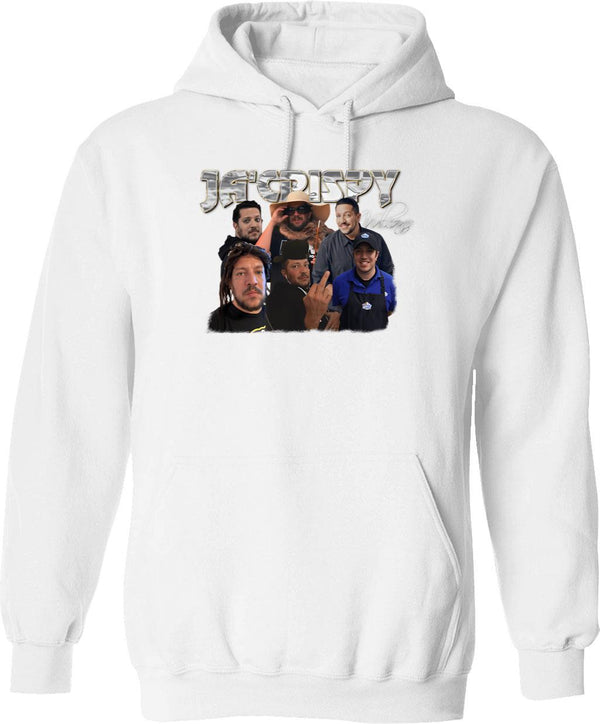 Ja'crispy Vintage Collage Hoodie - Retro Graphic Cosy Pullover - White