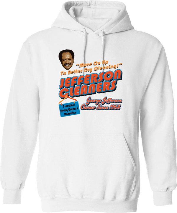 Jefferson Cleaners (1) Hoodie - Retro Graphic Pullover Hoodie for Men & Women - White