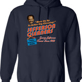 Jefferson Cleaners (1) Hoodie - Retro Graphic Pullover Hoodie for Men & Women - Navy