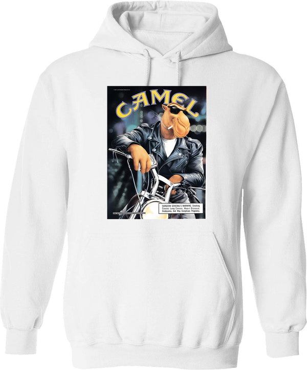 Joe Camel Lone Hoodie - Retro Graphic Pullover Hoodie for Men & Women - White