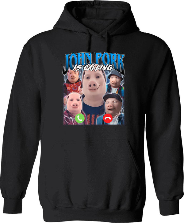 John Pork Vintage Retro Design Hoodie - Retro Graphic Cosy Pullover - Black