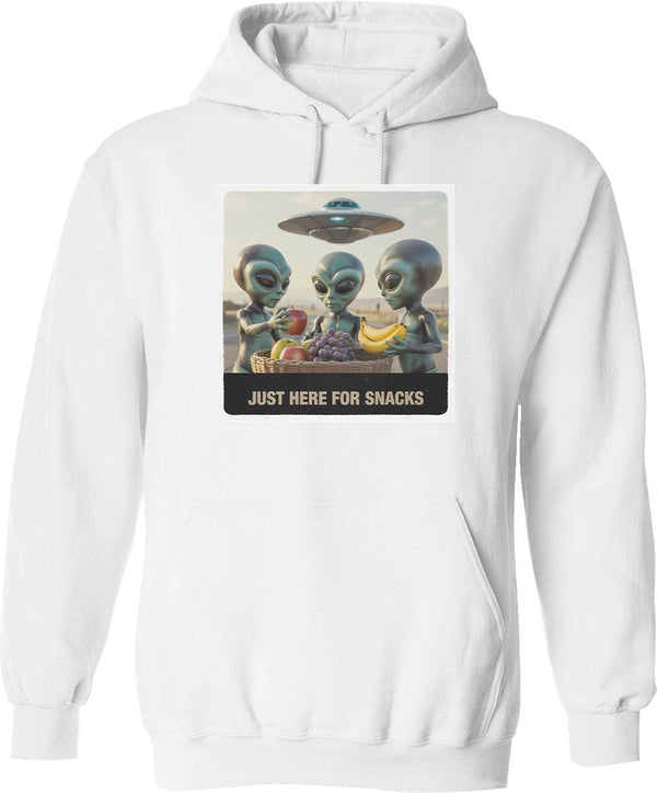 Just Here For Snacks Hoodie - Retro Graphic Pullover Hoodie for Men & Women - White