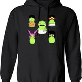 Kuchi Kopi Friends Stickers Hoodie - Retro Graphic Pullover Hoodie for Men & Women - Black