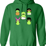 Kuchi Kopi Friends Stickers Hoodie - Retro Graphic Pullover Hoodie for Men & Women - Green