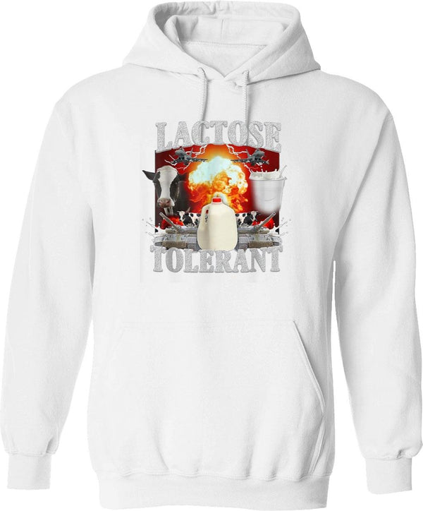 Lactose Tolerant Funny Graphic Pullover Hoodie - White