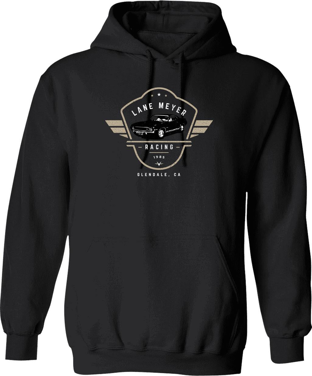 Lane Meyer Racing 1985 Hoodie - Retro Graphic Pullover Hoodie for Men & Women - Black
