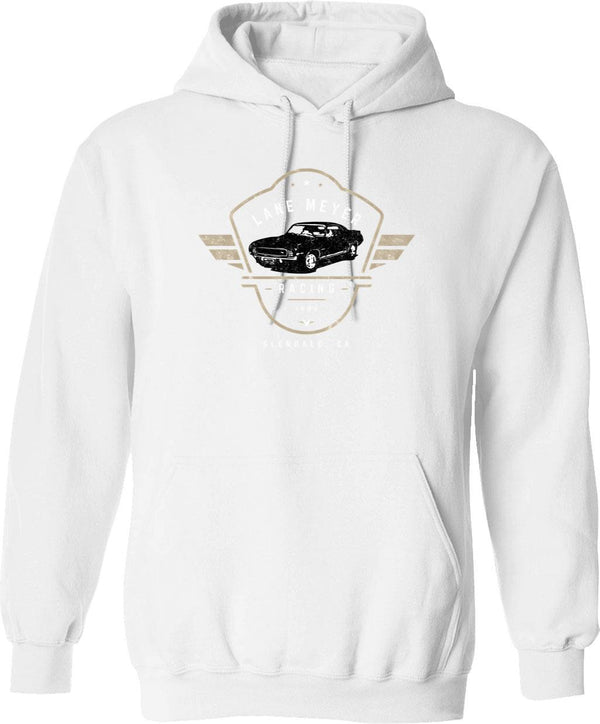 Lane Meyer Racing 1985 Hoodie - Retro Graphic Pullover Hoodie for Men & Women - White