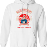 Lane Meyer Racing 1985 (1) Hoodie - Retro Graphic Pullover Hoodie for Men & Women - White
