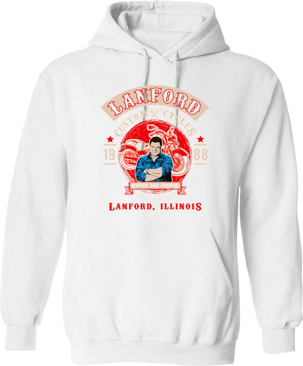 Lane Meyer Racing 1985 (1) Hoodie - Retro Graphic Pullover Hoodie for Men & Women - White