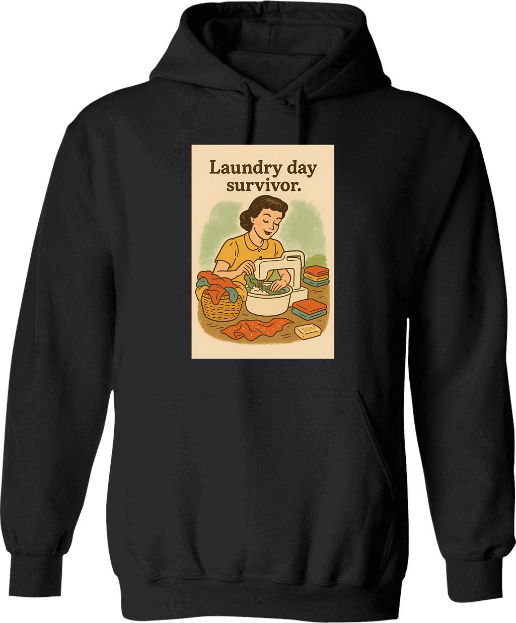Laundry Day Hoodie - Retro Graphic Pullover Hoodie for Men & Women - Black