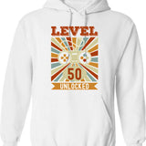Level 40 Unlocked Hoodie - Retro Graphic Pullover Hoodie for Men & Women - White