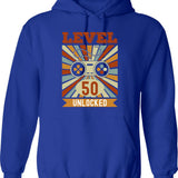 Level 40 Unlocked Hoodie - Retro Graphic Pullover Hoodie for Men & Women - Blue