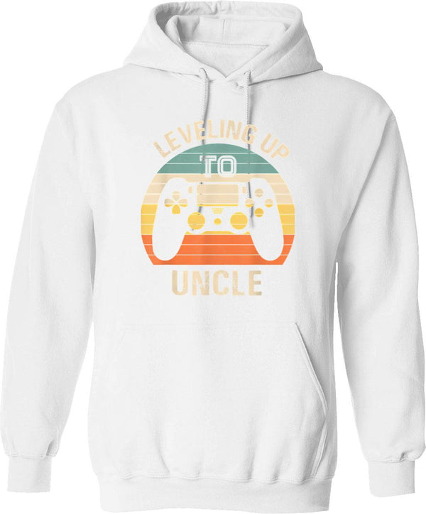 Leveled Up To Uncle Hoodie - Retro Graphic Pullover Hoodie for Men & Women - White