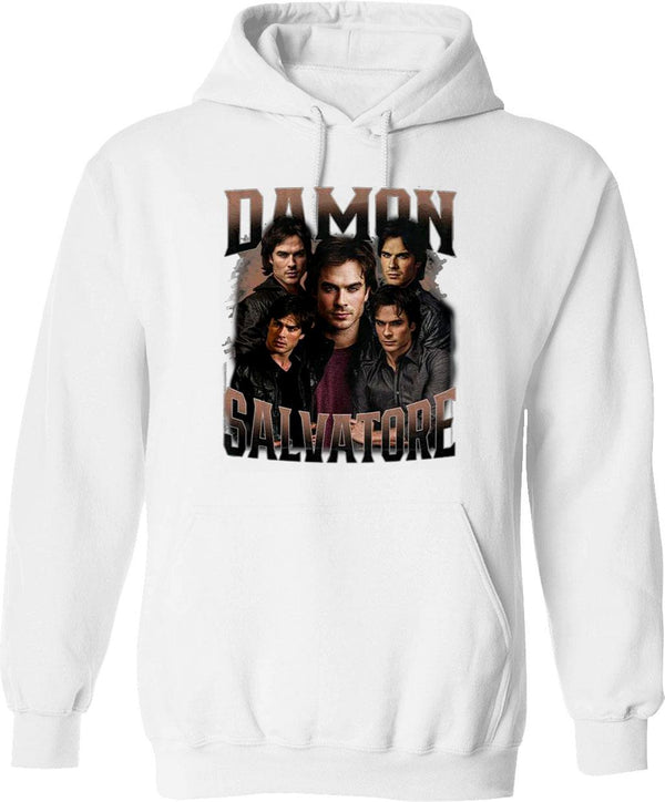 Limited Damon Salvatore Vintage Gift for Woman and Man Graphic Pullover Hoodie - White