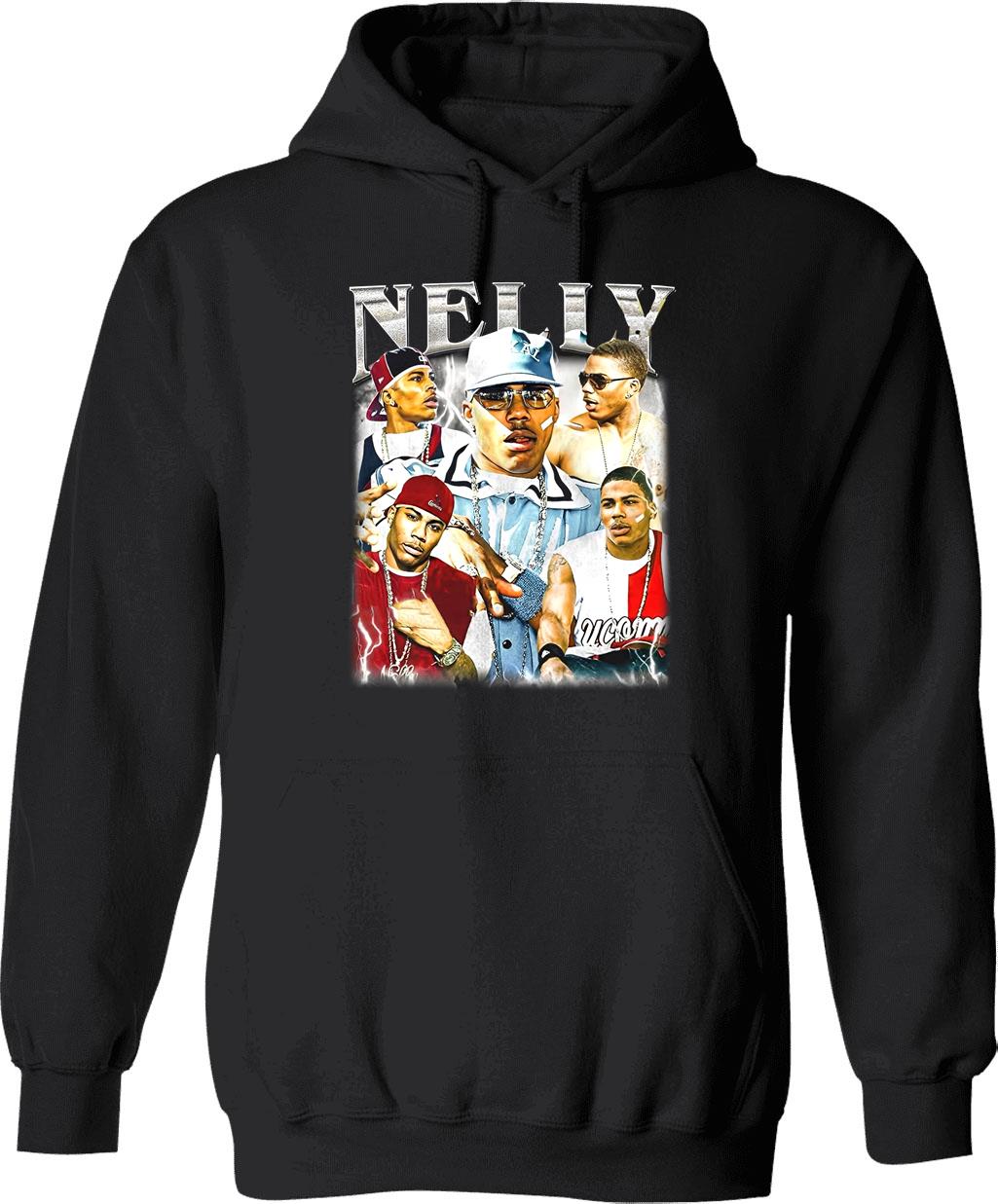 Limited Nelly Rapper Vintage Hoodie Gift for Woman and Man Graphic Pullover Hoodie - Black