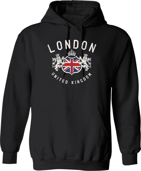 London England Vintage British Flag Hoodie - Retro Graphic Cosy Pullover - Black