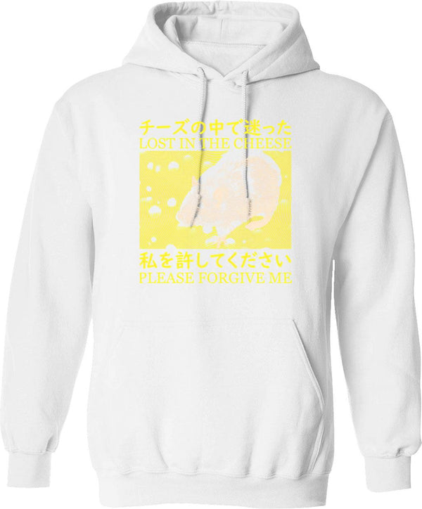 Lost In The Cheese Rat Hoodie - Retro Graphic Pullover Hoodie for Men & Women - White