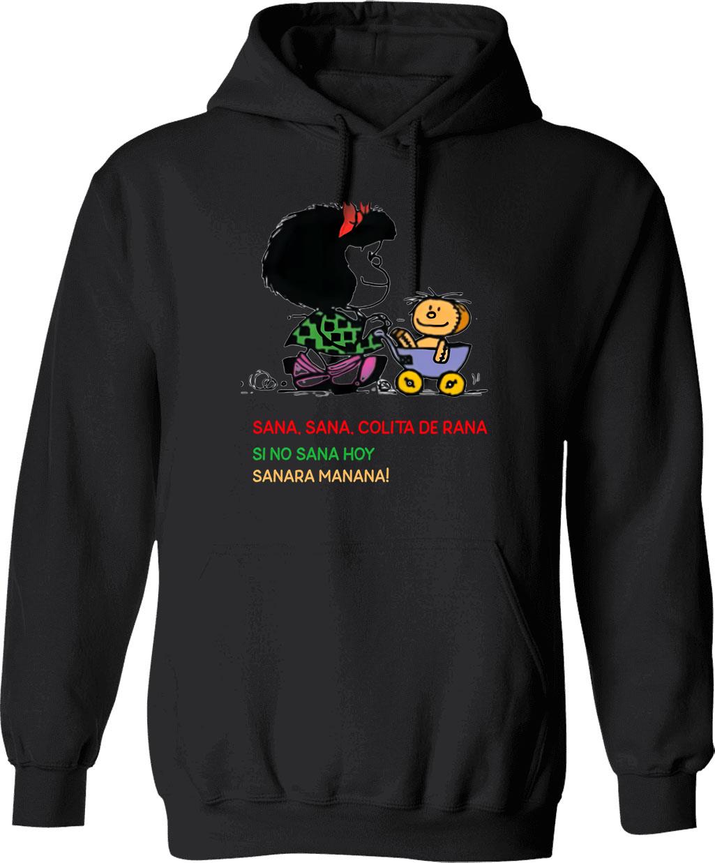 Mafalda Quino Comics Hoodie - Retro Graphic Pullover Hoodie for Men & Women - Black