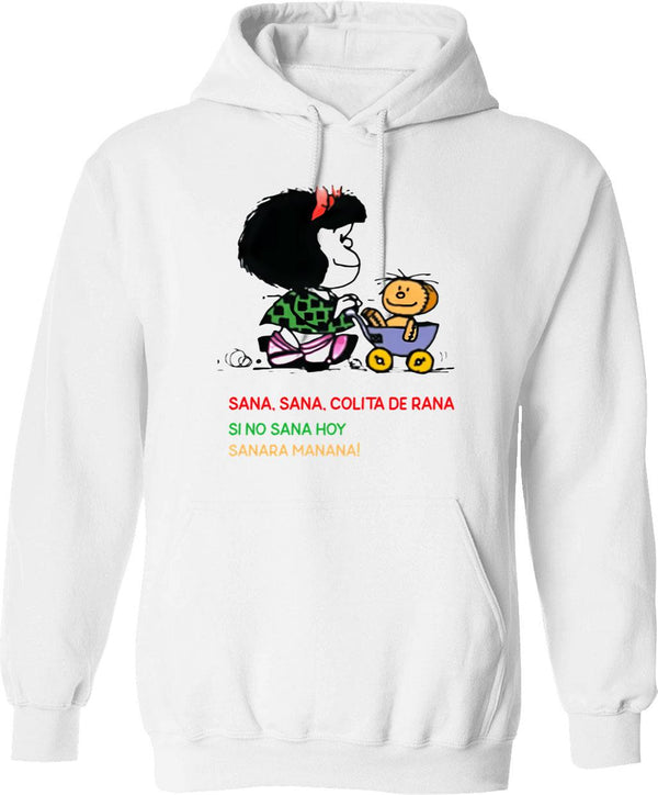 Mafalda Quino Comics Hoodie - Retro Graphic Pullover Hoodie for Men & Women - White