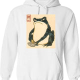 Matsumoto Hoji Japanese Frog Hoodie - Retro Graphic Pullover Hoodie for Men & Women - White
