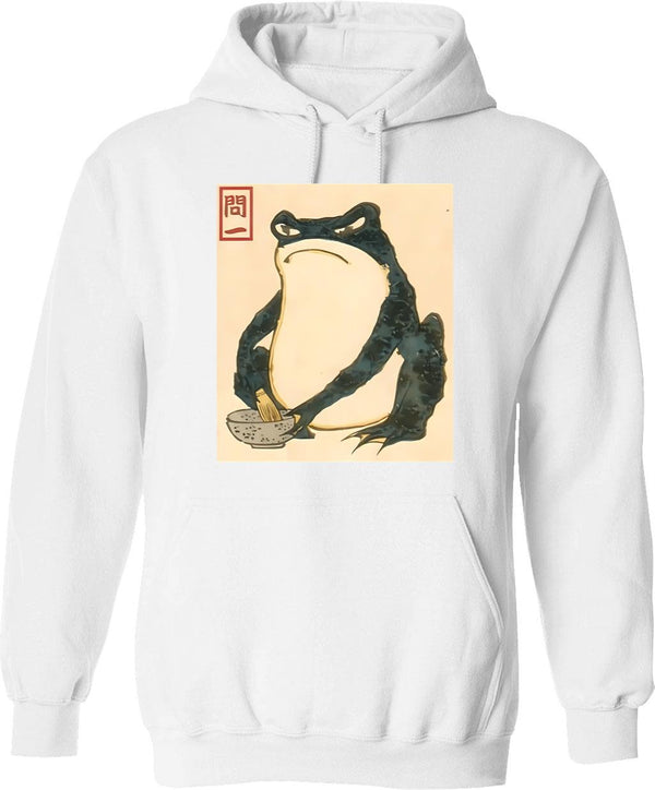 Matsumoto Hoji Japanese Frog Hoodie - Retro Graphic Pullover Hoodie for Men & Women - White