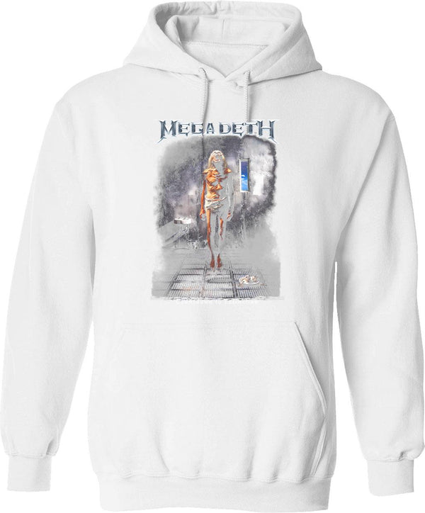 Megarock City (1) Hoodie - Retro Graphic Pullover Hoodie for Men & Women - White