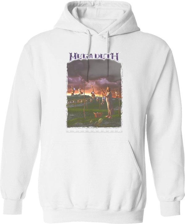 Megarock City (2) Hoodie - Retro Graphic Pullover Hoodie for Men & Women - White