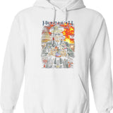 Megarock City (3) Hoodie - Retro Graphic Pullover Hoodie for Men & Women - White