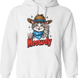 Meowdy Hoodie - Retro Graphic Pullover Hoodie for Men & Women - White