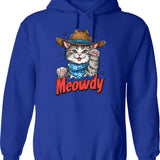 Meowdy Hoodie - Retro Graphic Pullover Hoodie for Men & Women - Blue