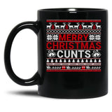 Merry Christmas Cunts Ugly Christmas Sweater Gift Black Coffee Mug, Gift Coffee Mug