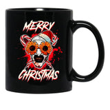 Merry Xmas Sunflower Sunglasses Horror Clown Movie Art Terrifier 2 Black Coffee Mug, Gift Coffee Mug - Black