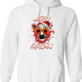 Merry Xmas Sunflower Sunglasses Horror Clown Movie Art Terrifier 2 T-Hoodie Graphic Pullover Hoodie - White