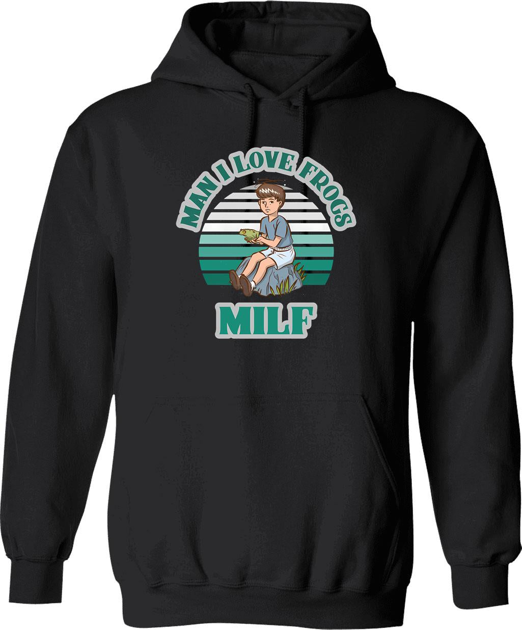 Milf Man I Love Frogs Hoodie - Retro Graphic Pullover Hoodie for Men & Women - Black