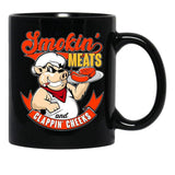Old Row Smokin Meats and Clappin Cheeks BBQ Black Coffee Mug, Gift Coffee Mug - Black