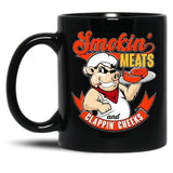 Old Row Smokin Meats and Clappin Cheeks BBQ Black Coffee Mug, Gift Coffee Mug