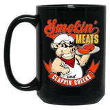 Old Row Smokin Meats and Clappin Cheeks BBQ Black Coffee Mug, Gift Coffee Mug - Black