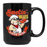 Old Row Smokin Meats and Clappin Cheeks BBQ Black Coffee Mug, Gift Coffee Mug