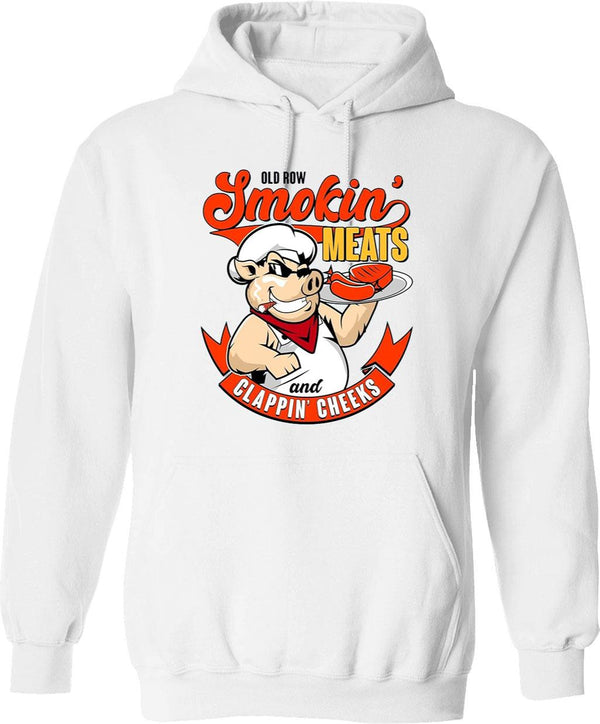 Old Row Smokin Meats and Clappin Cheeks BBQ Graphic Pullover Hoodie - White