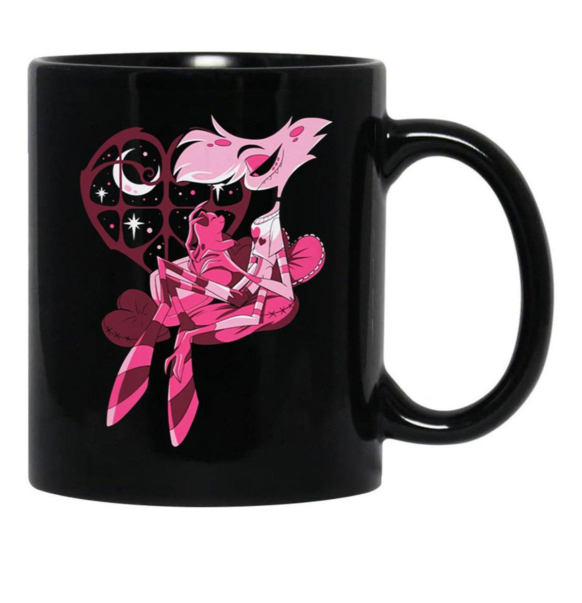 Popomu Angel Dust and Fat Nugget Valentines Night - Hazbin Hotel Essential Black Coffee Mug, Gift Coffee Mug - Black