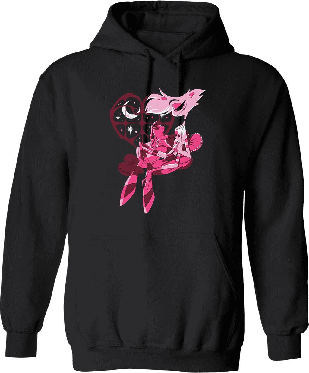 Popomu Angel Dust and Fat Nugget Valentines Night - Hazbin Hotel Essential Graphic Pullover Hoodie - Black