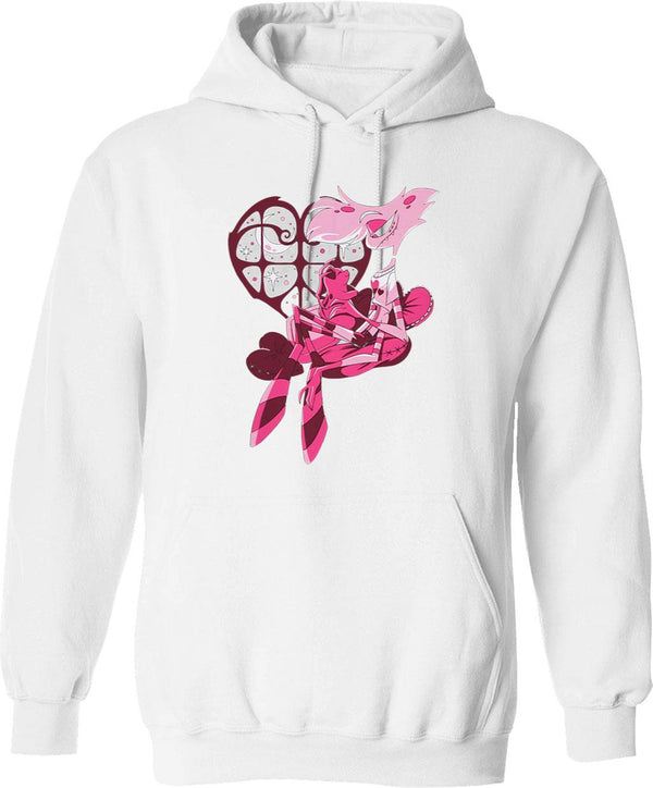 Popomu Angel Dust and Fat Nugget Valentines Night - Hazbin Hotel Essential Graphic Pullover Hoodie - White