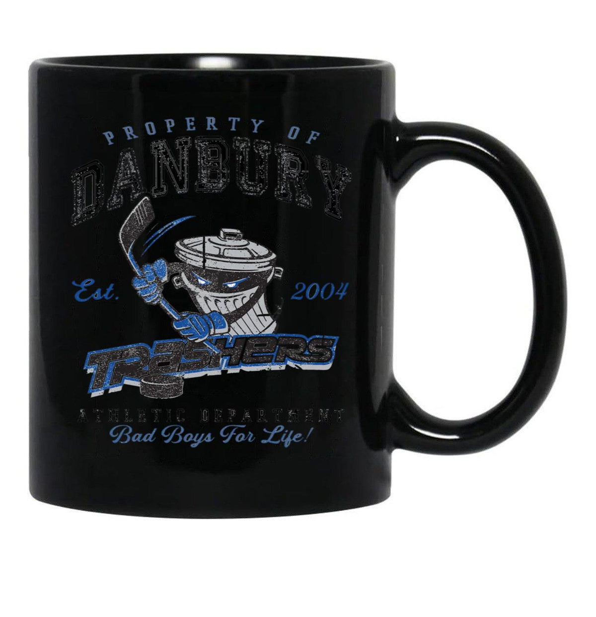 Property of Danbury Trashers Worn lts Baseball ¾ Sleeve Black Coffee Mug, Gift Coffee Mug - Black