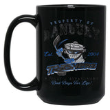 Property of Danbury Trashers Worn lts Baseball ¾ Sleeve Black Coffee Mug, Gift Coffee Mug - Black