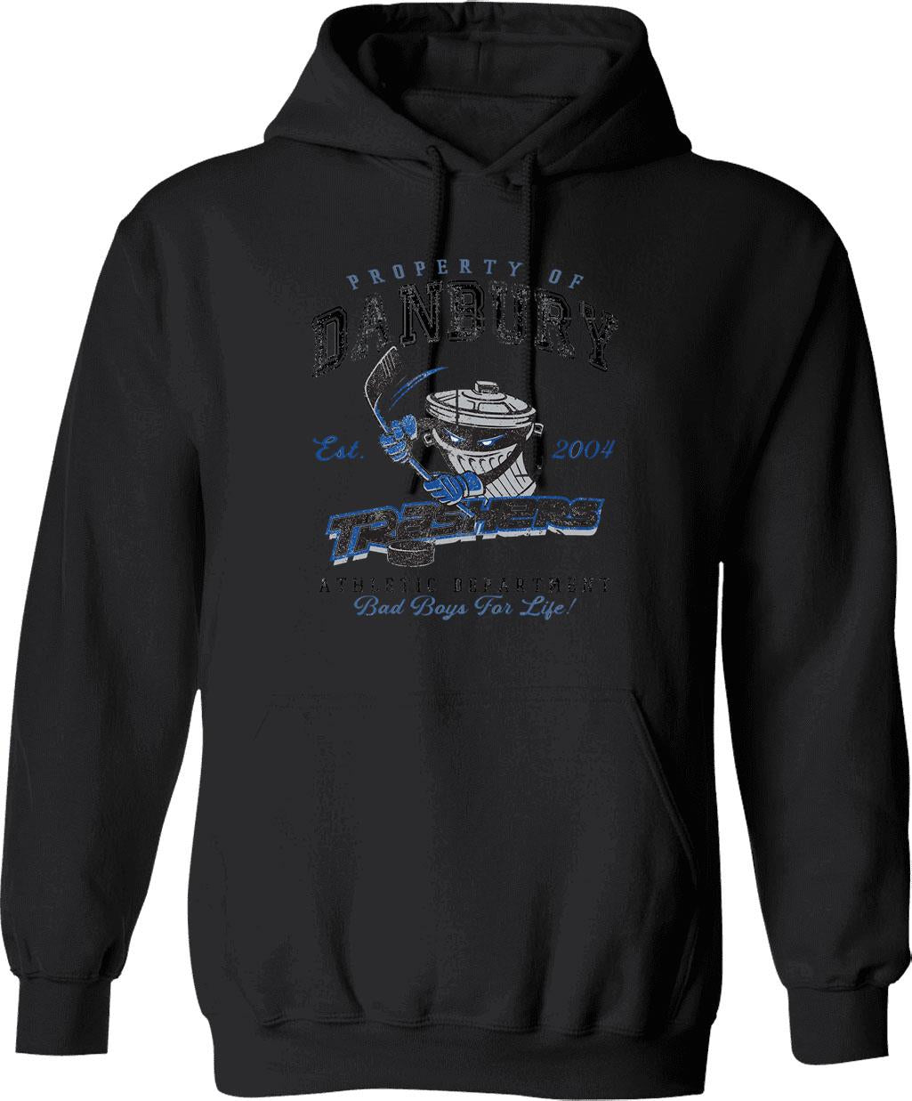 Property of Danbury Trashers Worn lts Baseball ¾ Sleeve T-Hoodie Graphic Pullover Hoodie - Black