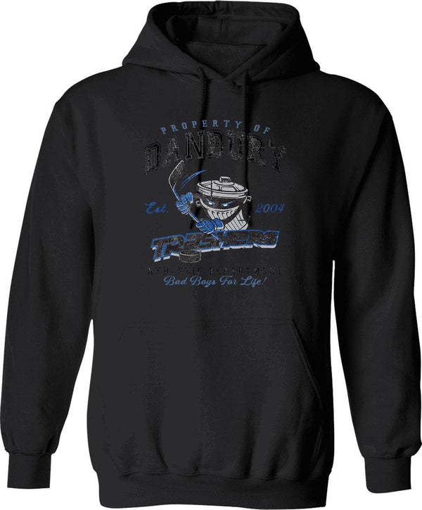Property of Danbury Trashers Worn lts Baseball ¾ Sleeve T-Hoodie Graphic Pullover Hoodie - Black